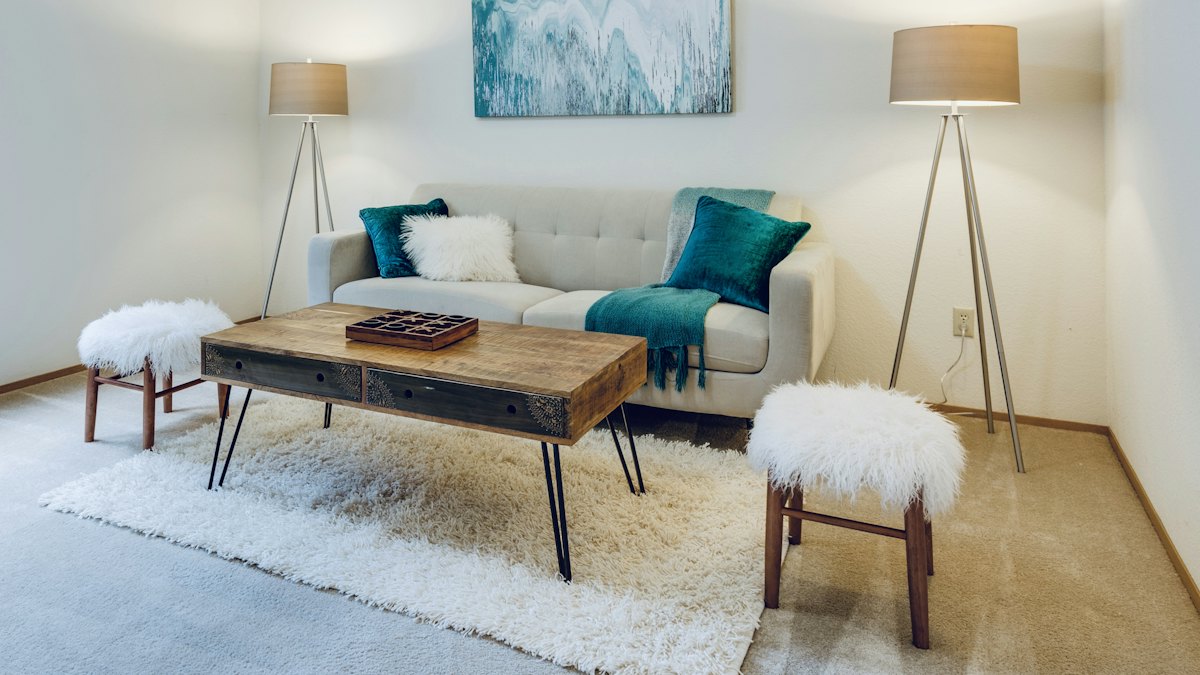A bright living room with a sofa